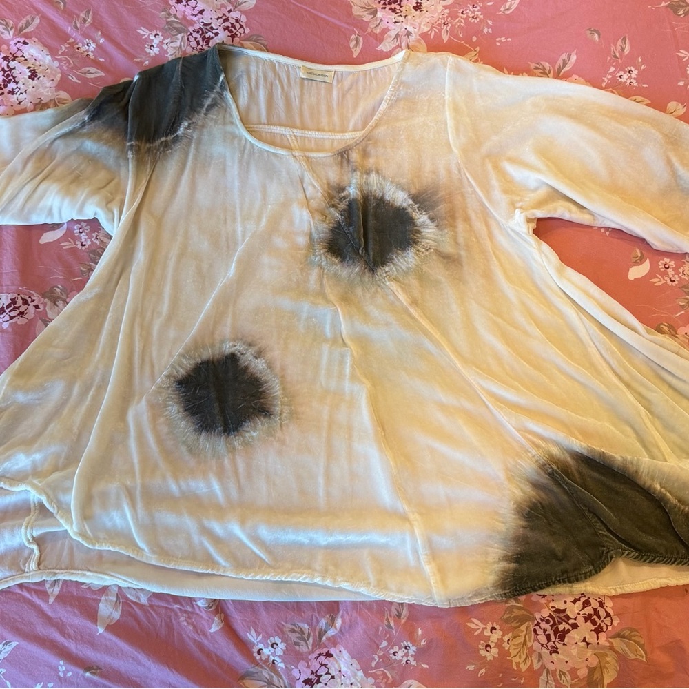 Krista Larson Tie-Dye Velvet Short Sleeve Billowy Shirt - NWOT - OS